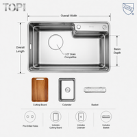 Évier de cuisine multifonctionnel en acier inoxydable, rectangulaire, fait main, à cuve unique, avec surface brossée, pour comptoir de poste de travail moderne