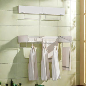 Un tendedero de ropa metálico para exteriores, popular y superventas, ajustable y plegable, montado en la pared, equipado con ganchos. - Product Image 1