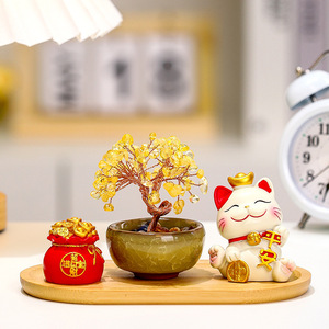 แมวนำโชคตุ๊กตาเรซิ่นงานฝีมือตกแต่งโต๊ะทำงานของขวัญบ้านพิมพ์ลายการ์ตูนรูปทรงกลมเครื่องประดับทำด้วยมือ - Product Image 2