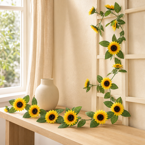 Großhandel Hochwertige Künstliche Sonnenblumen-Girlande 2,3m Seidengirlande Rustikale Biegbare Hochzeitsbogen-Kulisse Party Heim-Deko Blume - Product Image 3