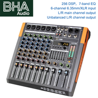 Console de mixage audio 6 canaux BHA KA6, entrée XLR/6,35 mm, 256 effets DSP, égaliseur 7 bandes, USB, alimentation fantôme 48 V pour scène, conférence, sonorisation en direct