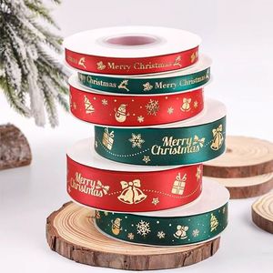 Cinta de Navidad patrón personalizado hoja de oro cinta de satén impresa rollo 25mm 50 yardas para caja de Navidad embalaje decoración festiva - Product Image 5