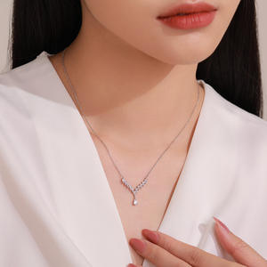 Collar con colgante de circonita en forma de pera y lágrima en forma de V, personalizable, versión de cobre y plata de ley S925, brillante, regalo para mujer - Product Image 5