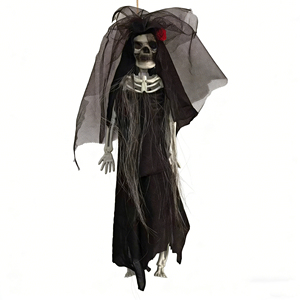 โครงกระดูกเจ้าสาวฮาโลวีนขนาด 15.74 นิ้ว ตกแต่งแขวนแบบกอธิค พร้อมผ้าคลุมสีดำและดอกกุหลาบสีแดง สำหรับงานปาร์ตี้ฮาโลวีนและบ้านผีสิง - Product Image 3