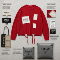 Chemise à manches longues en tricot gaufré RAMAX, style patchwork déchiré, grunge, streetwear Y2K, rouge, pour homme, coupe ample, vente en gros, personnalisable