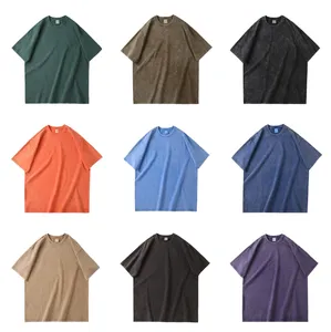 300जी एसिड वॉश कलर फिटेड टी-शर्ट कस्टमाइज लोगो टी-शर्ट 100% कॉटन टी शर्ट विंटेज हैवीवेट ग्राफिक कस्टम टी शर्ट