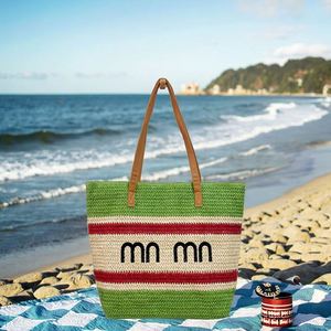 Sac de plage en paille pour voyage en plein air, sac de plage rayé coloré d'été, sac fourre-tout en paille grande capacité pour femmes, personnalisable - Product Image 4