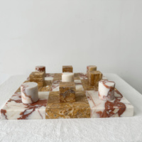 SH STONE Marron Calcutta Or Marbre Moo Peg Jeu Échiquier Jeu D'échecs Ensemble