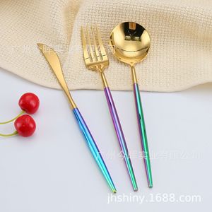 Cubiertos iridiscentes dorados Jinhui Industrial, juego de tenedor y cuchara de acero inoxidable 304 con acabado espejo para postre, fiesta de té - Product Image 5