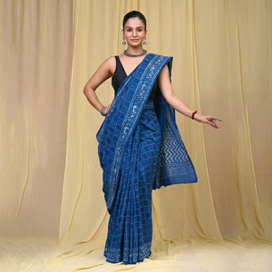 Sari en coton Mulmul imprimé à la main de qualité supérieure, sari ethnique indien en coton doux pour femmes, vente en gros - Product Image 1