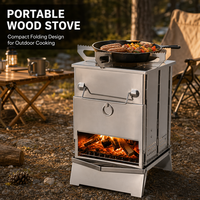 Réchaud de camping pliable en acier inoxydable portable, réchaud fusée, barbecue au charbon de bois avec cendrier et sac de rangement pour l'extérieur