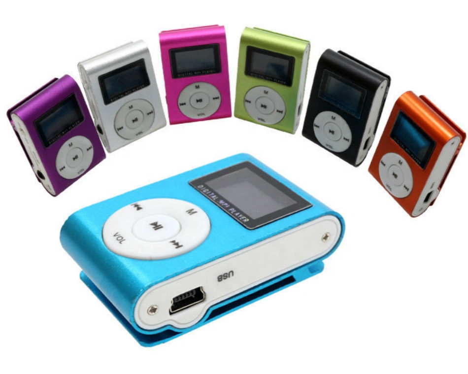 מיני קליפ מתכת נייד נגן מוזיקה MP3 דיגיטלי מסך LCD 1.8 אינץ' עם אוזניות 3.5 מ""מ