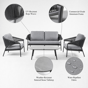 Conjunto de Sofás Modernos para Exteriores, Resistentes a los Rayos UV, con Tejido de Cuerda, Muebles de Jardín de Aluminio para Patio, Hotel, Resort, Terraza junto a la Piscina - Product Image 2