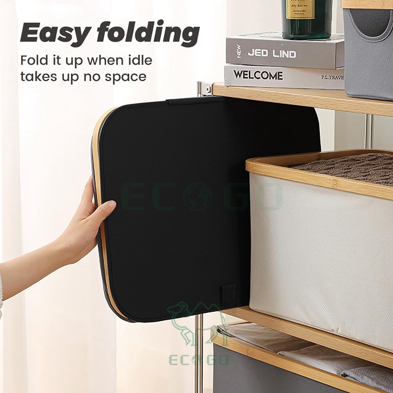 Panier à Linge 160L 2 Compartiments Bambou - Corbeille Pliable Avec Couvercle Et Sacs Amovibles