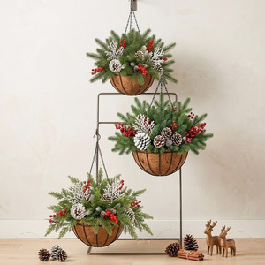 Cesta de Flores Navideñas Artificiales de Plástico con Luces LED para Decoración Navideña, Gran Venta - Product Image 4