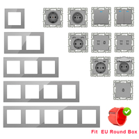 Panel de Vidrio Templado para Enchufe de Pared, Estándar Europeo, Enchufe EU, USB, TV, RJ45, RJ11, Sensor DIY, Módulo de Interruptor Gris, Resistente a Manipulaciones, Hierro