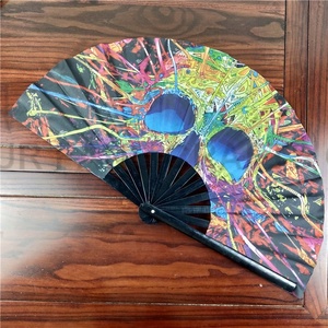 高品质促销礼品便携式塑料大定制便携式手扇叮当印花折叠标志竹锐舞手扇 - Product Image 6