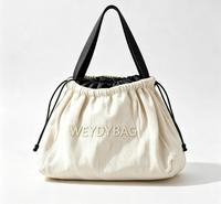 Tas Tote Kanvas Wanita Custom Kapasitas Besar, Tali Bahu OEM ODM, Pegangan Katun, Tas Belanja Trendi Baru, Tali Serut, Motif Huruf, Fashion
