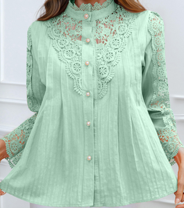 Camisa de Oficina para Mujer Primavera/Verano 2026 con Decoración de Encaje, Manga Larga, Tejido de Punto de Algodón, Corte Regular, en Existencia, desde Georgia - Product Image 1