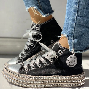 Della Stampa del leopardo Rivetti scarpe di Tela Scarpe Per Le Donne Lace Up Punta Rotonda Scarpe Da Trekking Scarpe Da Tennis Causali Low Cut Solido di Sport di Modo scarpe - Product Image 4