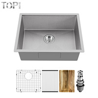 Évier de cuisine multifonctionnel en acier inoxydable T304 de calibre 16, fait main, à montage sous plan, 24 pouces, à cuve unique, surface brossée, avec accessoires