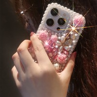 Coque de téléphone de luxe antichoc en TPU avec motif floral et diamants scintillants pour iPhone 11-16 Pro Max