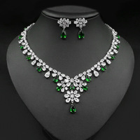 Ensemble de bijoux de mariée, collier et boucles d'oreilles, plaqué rhodium, accessoires de mariage, zircone cubique, alliage de cuivre