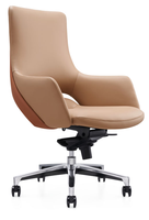 Chaise de bureau ergonomique de direction en cuir véritable marron, avec structure en alliage d'aluminium et base en bois écologique, pivotante et réglable