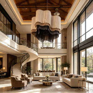 <span class=keywords><strong>Lampadario</strong></span> in Macramè con Frange a Strati, Oversize, Sfumato da Beige a Grigio Antracite, per Ristoranti di Alta Classe, Direttamente dalla Fabbrica - Product Image 1