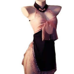 Modern Chinese Style Lingerie Women Sleeveless Chiffon Sleepwear Color-blocked Skirt Soft High-slit <b>Lounge</b> Wear 8152 - Product Image 4