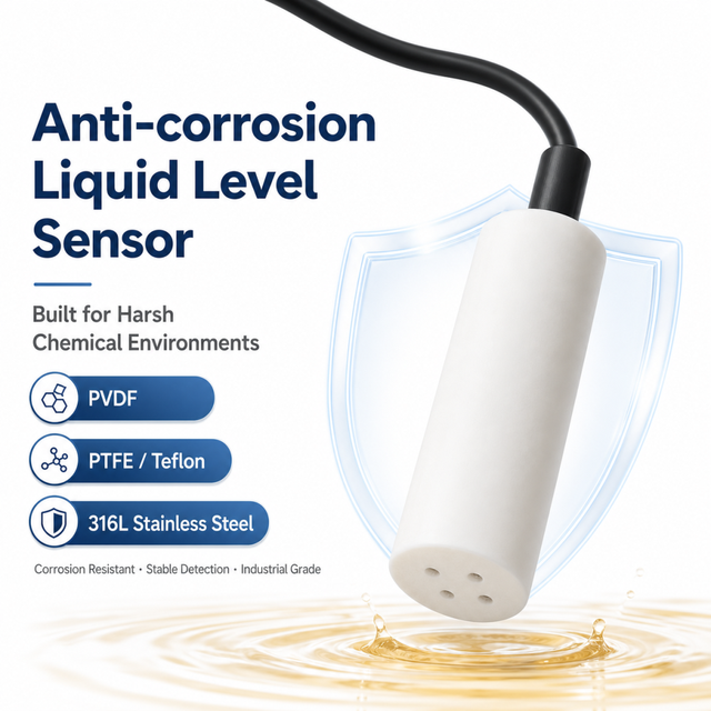 100m Water Level Sensor Pvdf Ptfe Probe Submersible Anti-corrosive Liquid Level Sensor 4-20mA/RS485 24V  for Sea Water