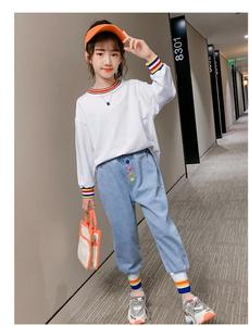 Conjuntos de Ropa Otoñal para Niños, Estilo Femenino para Niñas, Pantalones de Mezclilla Azules con Algodón Puro de Tienda en Línea al por Mayor - Product Image 4