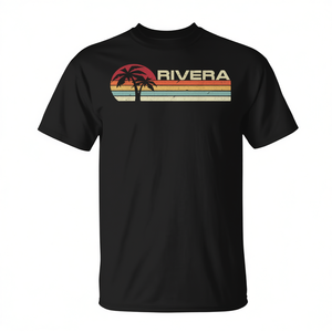 T-shirt Rivera Vintage Sunset with Palm Trees, style années 80 et 90, vêtements promotionnels élégants - Product Image 3