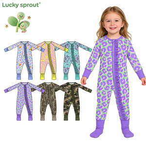 Nuevos Pijamas <span class=keywords><strong>de</strong></span> Bambú para Bebé al por Mayor con Estilos Aleatorios, Listos para Enviar, Estampados Personalizados, Bodys <span class=keywords><strong>de</strong></span> Bebé con Cierre <span class=keywords><strong>de</strong></span> Cremallera - Product Image 1