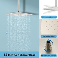 Système de douche à effet pluie de 12 pouces, ensemble de pommeau de douche à 3 fonctions avec robinet de douche et valve rugueuse pour salle de bain