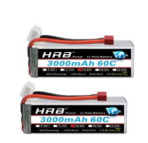 2PCS HRB 4S Lipo 14.8V 3000mahバッテリー60C、XT60 T EC5コネクタ付きLosi1/12カートラックRCドローン450500ヘリコプター用