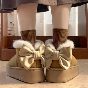 Nouvelles bottes de neige tendance pour femmes, en coton, à bouche Mao, à nœud, semelle épaisse en EVA, antidérapantes, toutes saisons, doublées de polaire, chaudes - Product Image 5