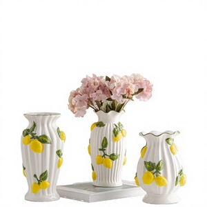 <span class=keywords><strong>Modison</strong></span> Umweltfreundliche Moderne Kunst Glasierte Keramik Tischvase mit Zitronenmuster Getrocknete Kunstblumen Wohndekoration - Product Image 1