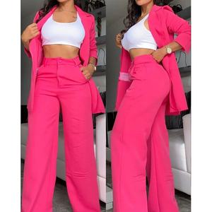 Costume élégant et écologique pour femme, style européen et américain, automne 2026, couleur unie, manches fendues, revers, <span class=keywords><strong>pantalon</strong></span> long décontracté à poches droites - Product Image 3