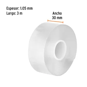Truper Set di 6 unità di nastro biadesivo riutilizzabile trasparente 3m x 30mm in una scatola 3D - Product Image 2