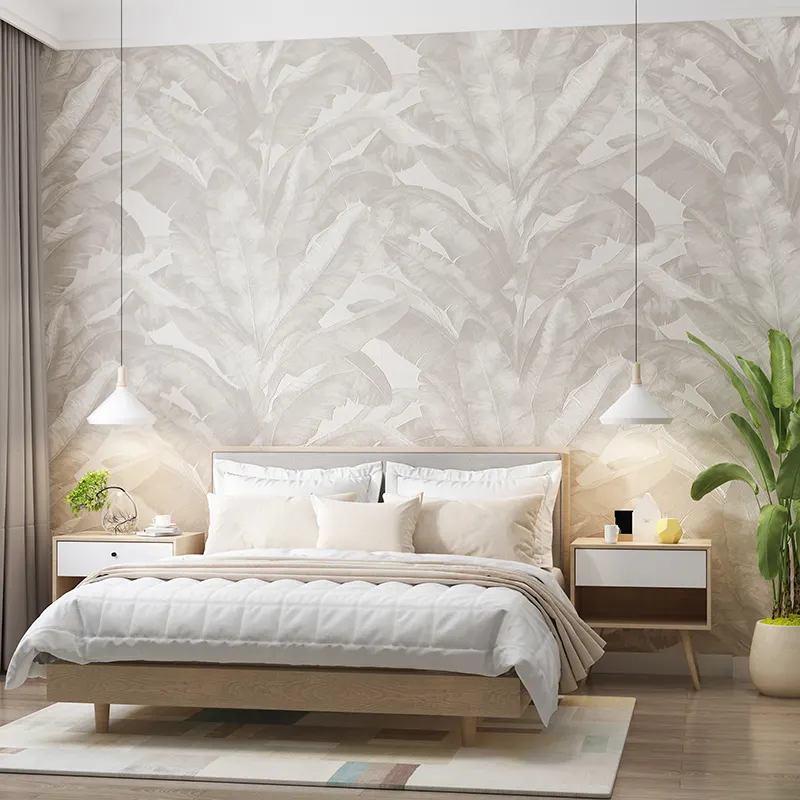 Home Decoration Tropical Bedroom Leaves Luxury Nature Wallpaper