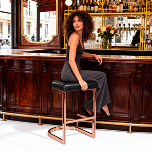 Барный стул с каркасом из железа цвета розового золота, устойчивое изогнутое основание, стильный и удобный, для дома и коммерческого использования - Product Image 1