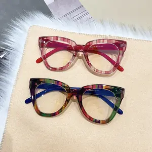 2024 Fashion Trend Cat Eye Frame Optical Anti Blue Light Blocking Glasses Unisex Flat Light Transparent Colorful PC Material