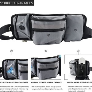 Dog Walking Waist Bag <b>Black</b> And Gray Waterproof Multi Functional Pet Training <b>Backpack</b> For Outdoor Use - Product Image 4