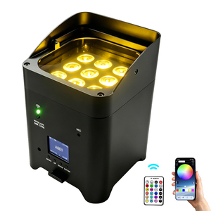 Projecteur LED sans fil WiFi 9x18W RGBWAUV 6-<span class=keywords><strong>en</strong></span>-<span class=keywords><strong>1</strong></span> DMX à batterie pour éclairage de scène, mariage, événement, fête, boîte de nuit, DJ, discothèque, location - Product Image 1