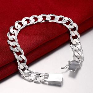 Magnifique bracelet en chaîne cubaine classique en argent plaqué argent pour hommes - Product Image 2