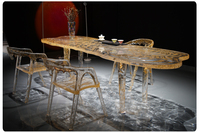TT OEM personnalisé forme irrégulière villa hôtel villa extérieur glacier liquide cascade table à thé en acrylique transparent