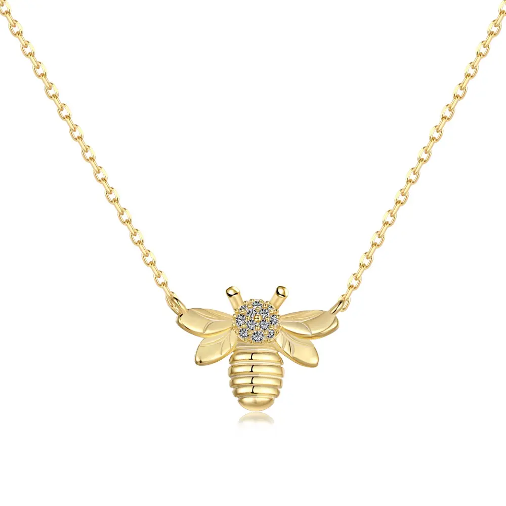 Dylam Bee Necklace Jewelry Cubic Zirconia Charm Honey Bee 18K Gold Plated S925 Sterling Silver Pendant Necklaces For Women
