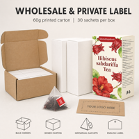 Thé Herbal Hibiscus Sabdariffa Roselle pour la Tension Artérielle 60g 30 Sachets en Boîte Carton Non Sucré Sachet Pyramidal Vente en Gros OEM ODM