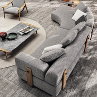 Ensemble de canapés modulaires d'extérieur ronds et incurvés de luxe en teck pour cour, hôtels, villas, parcs, jardin